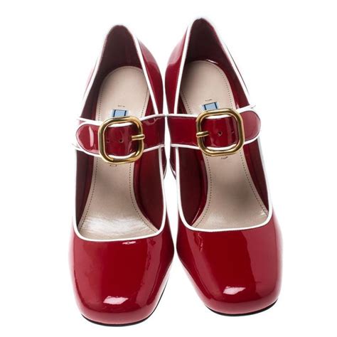 cherry patent leather prada pumps|Patent leather Mary Jane pumps in red .